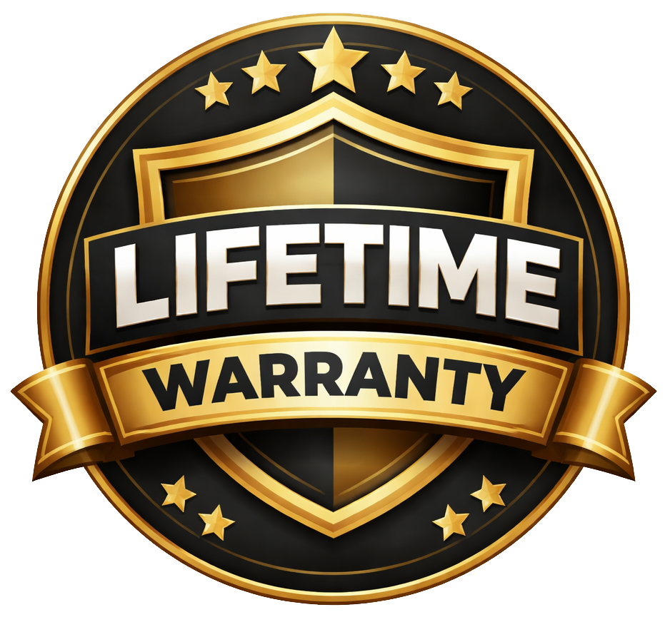 black gold badge icon that emphasizes their lifetime warranty text